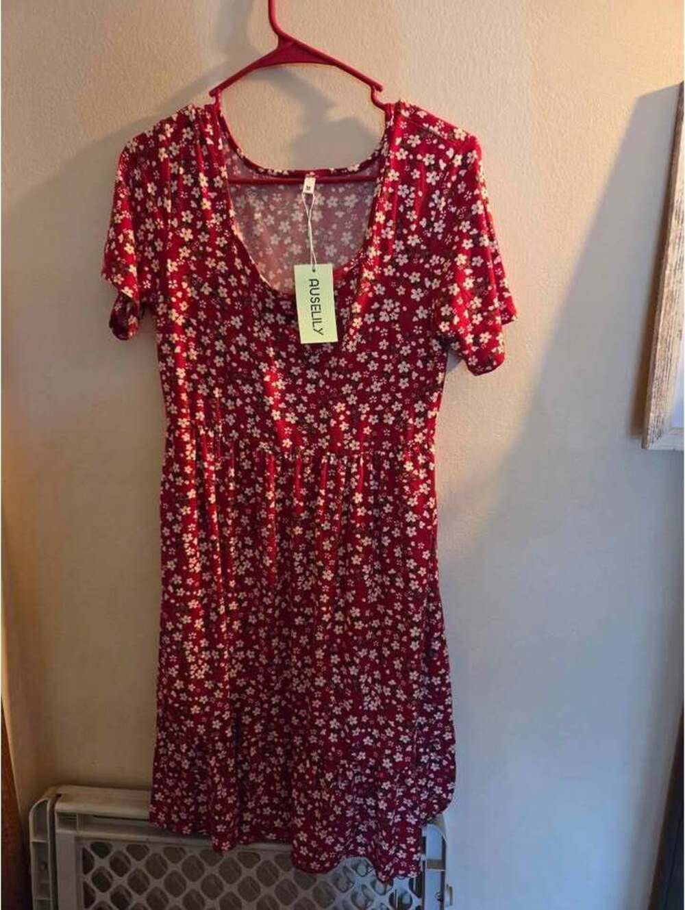AUSELILY Red Floral Midi Dress Size M [COPY]